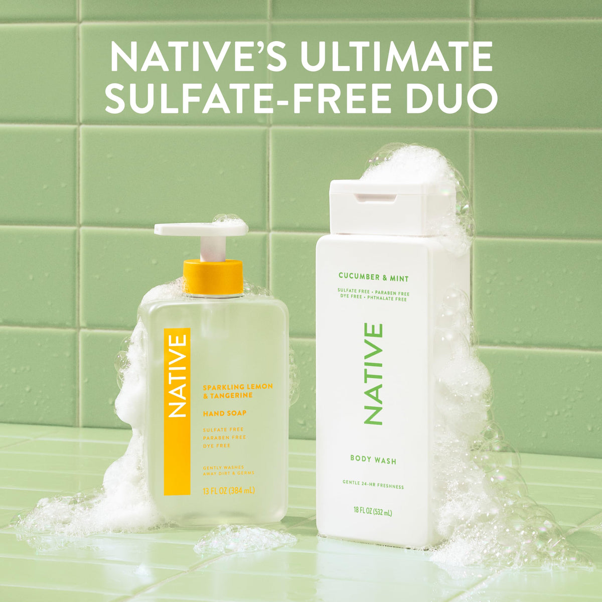 Native bottle styled with towels to convey refill reduction and convenience