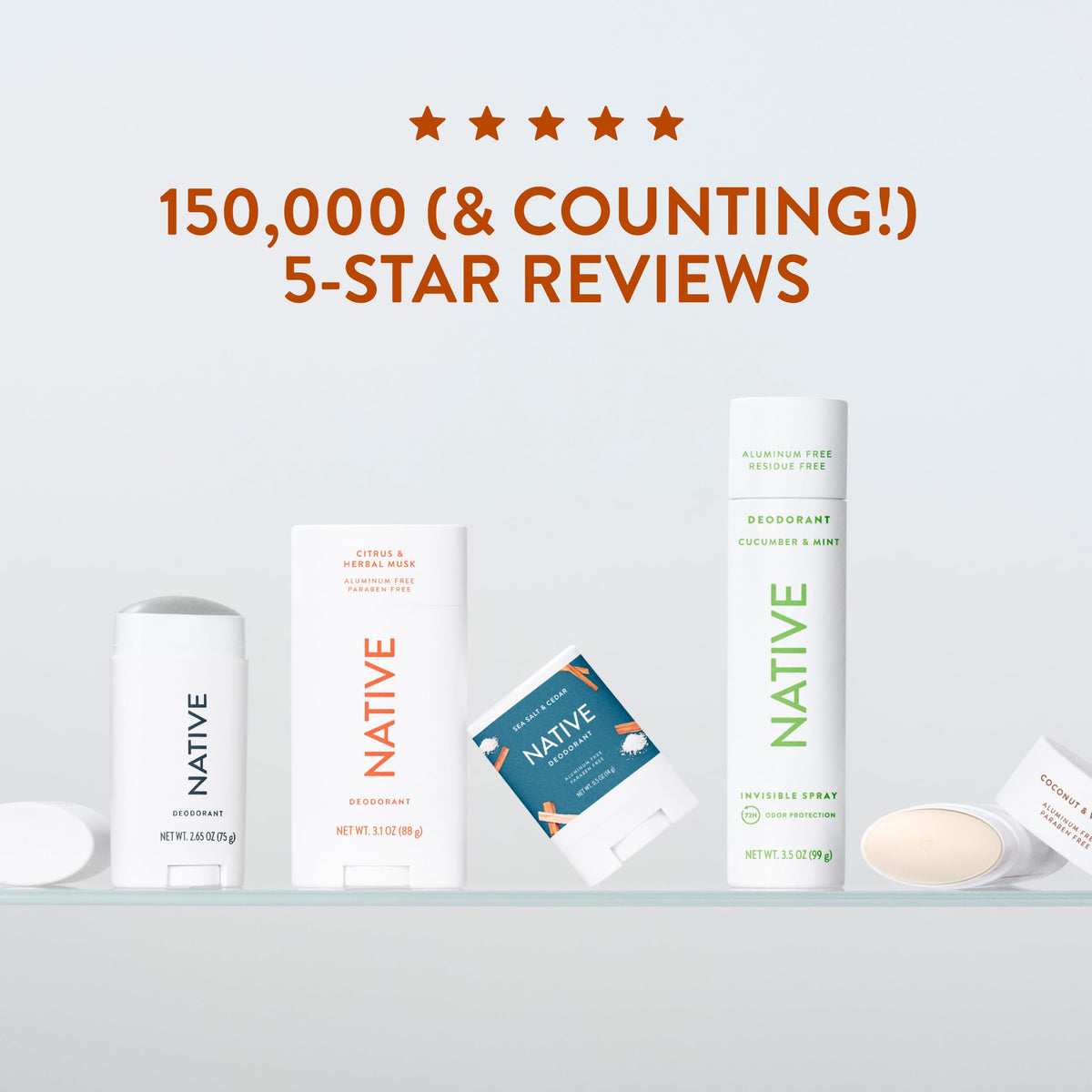 Native clear application on underarm skin, displays no white residue advantage