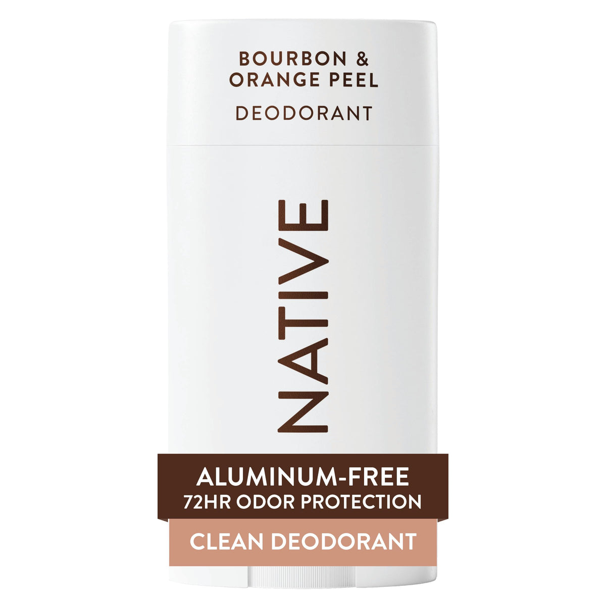 Native front packaging showing bourbon and orange peel scent, communicates long-lasting freshness
