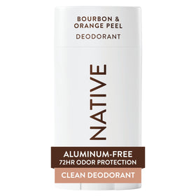 Native front packaging showing bourbon and orange peel scent, communicates long-lasting freshness