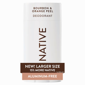 Native deodorant front packaging showing bourbon and orange peel scent benefits