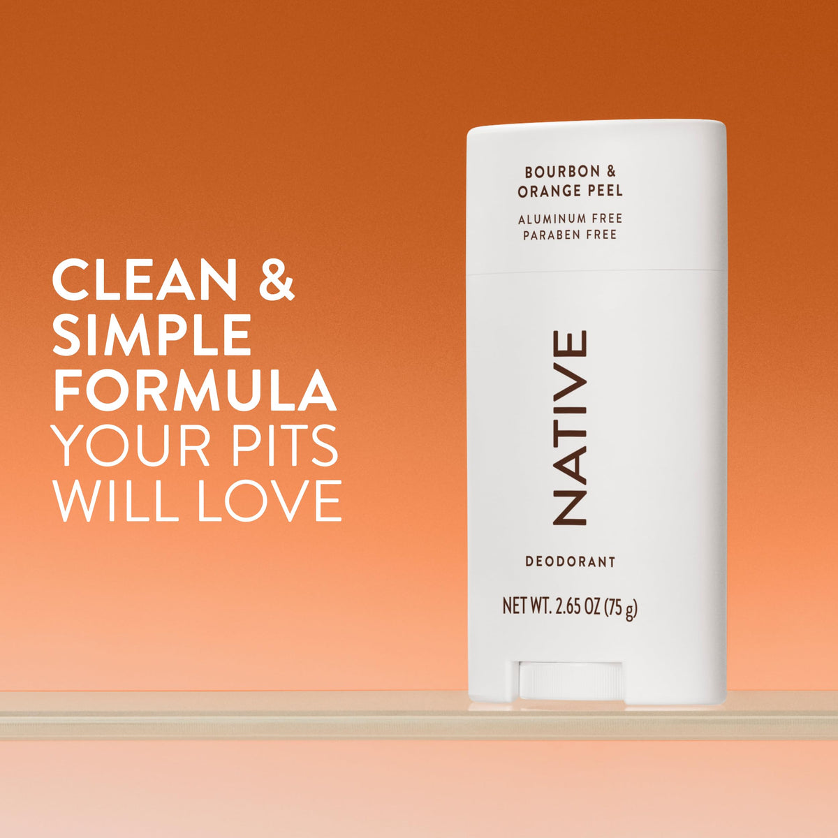 Native close-up of deodorant stick texture, highlights smooth glide benefit