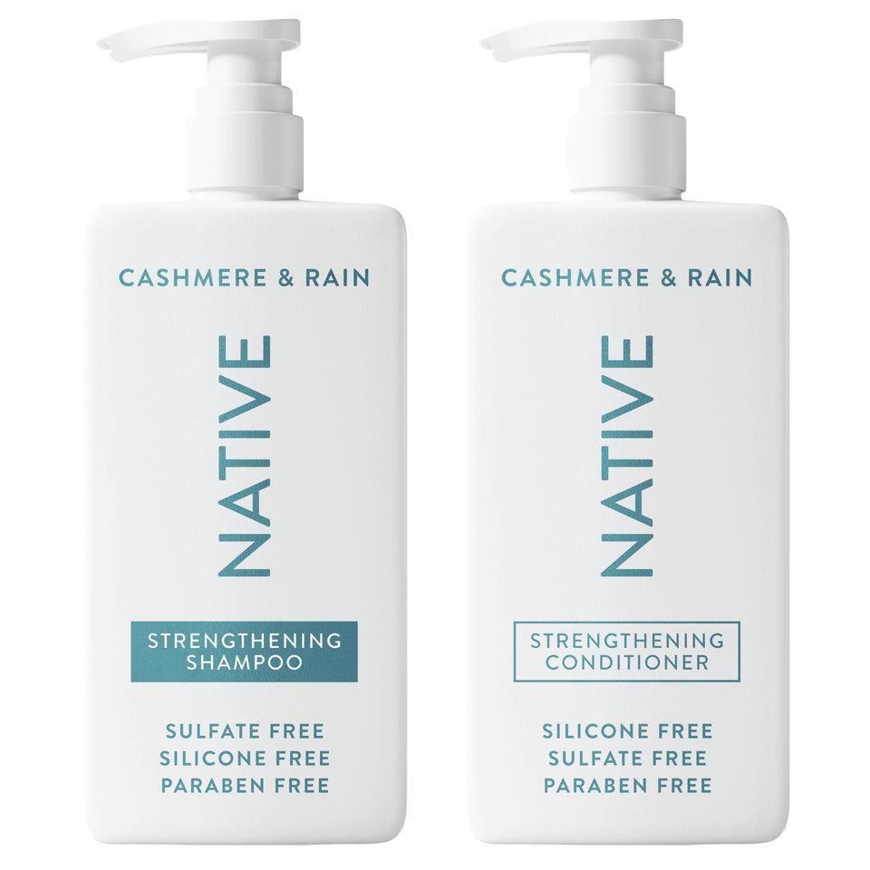 Native front packaging showing shampoo and conditioner set, clear presentation and benefit