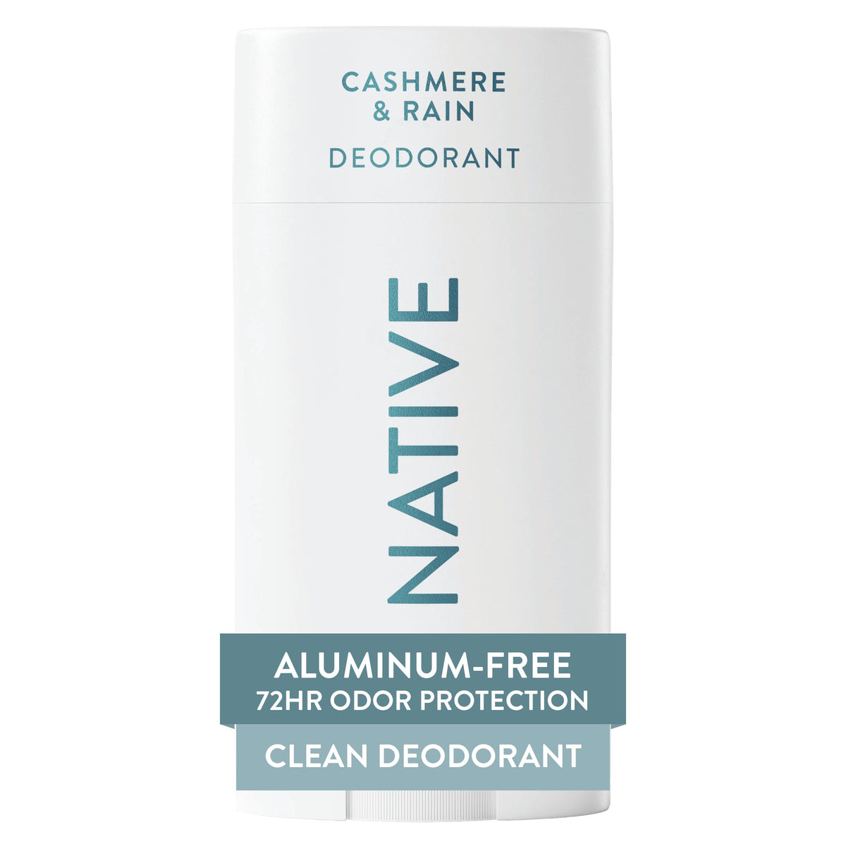 Native front packaging showing Cashmere & Rain 2.65oz and clear branding for shelf appeal