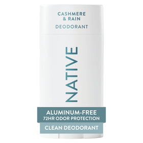 Native front packaging showing Cashmere & Rain 2.65oz and clear branding for shelf appeal