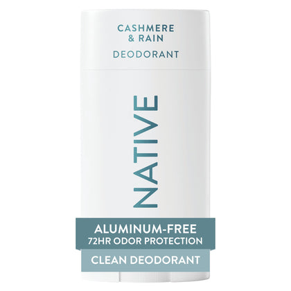 Native front packaging showing Cashmere & Rain 2.65oz and clear branding for shelf appeal