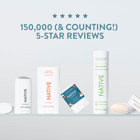 Lifestyle bathroom counter with Native conveying daily routine freshness and calm scent