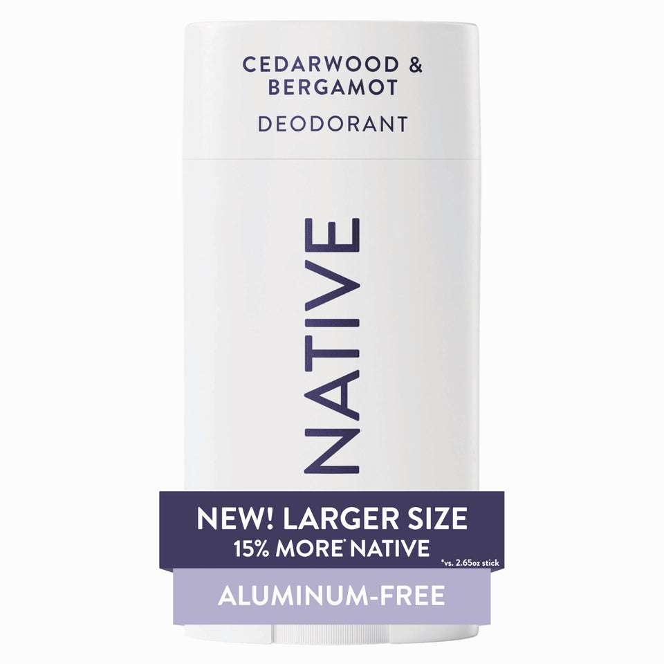 Native deodorant front packaging showing cedarwood bergamot benefits