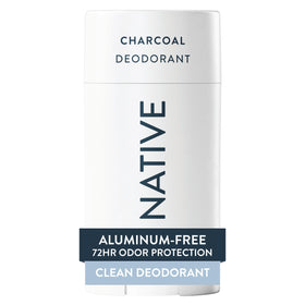 Native charcoal front packaging showing stick and branding, clean travel-ready deodorant