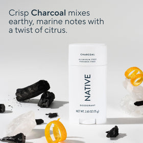 Native charcoal ingredients shea butter and coconut oil display showing moisturizing benefit