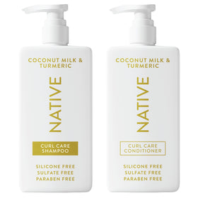 Native front packaging showing shampoo and conditioner set, clear brand benefit