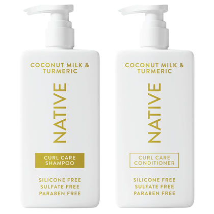Native front packaging showing shampoo and conditioner set, clear brand benefit