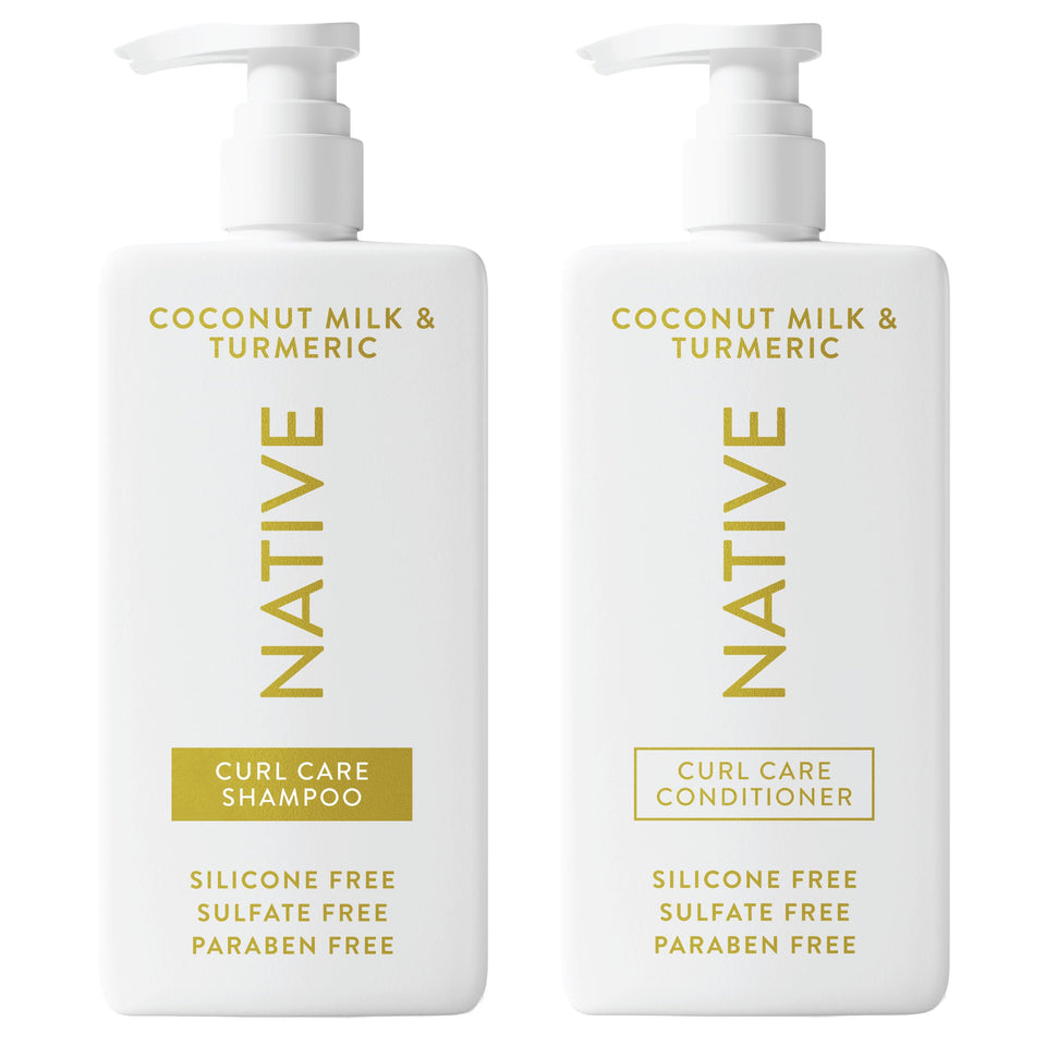Native front packaging showing shampoo and conditioner set, clear brand benefit