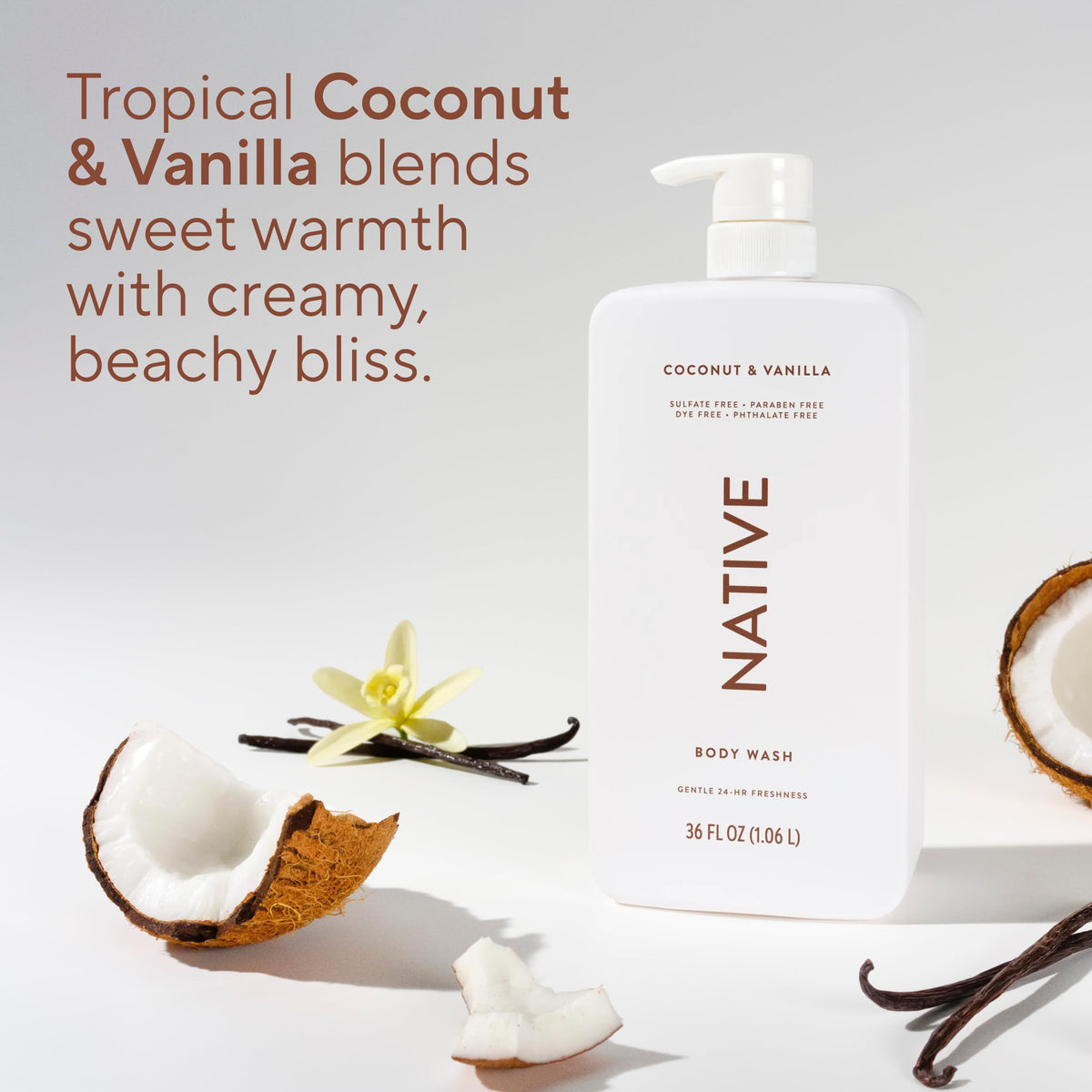 Native back label highlighting ingredients and sulfate-free benefit