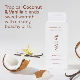 Native bottle in shower setting showing easy rinsing and daily use benefit