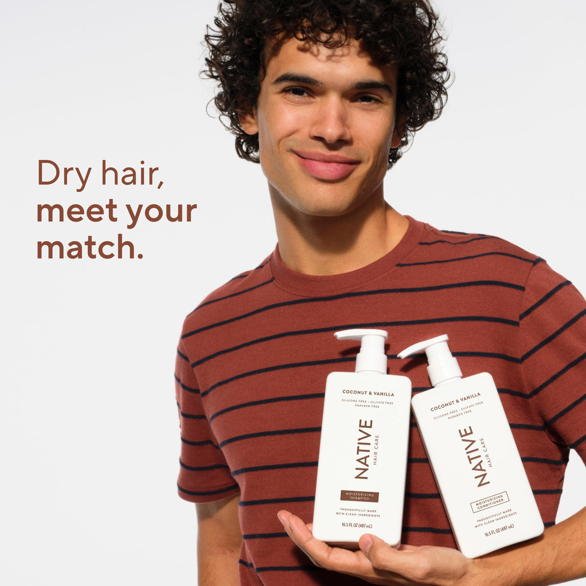 Native conditioner in hands illustrating smooth slip and easier detangling