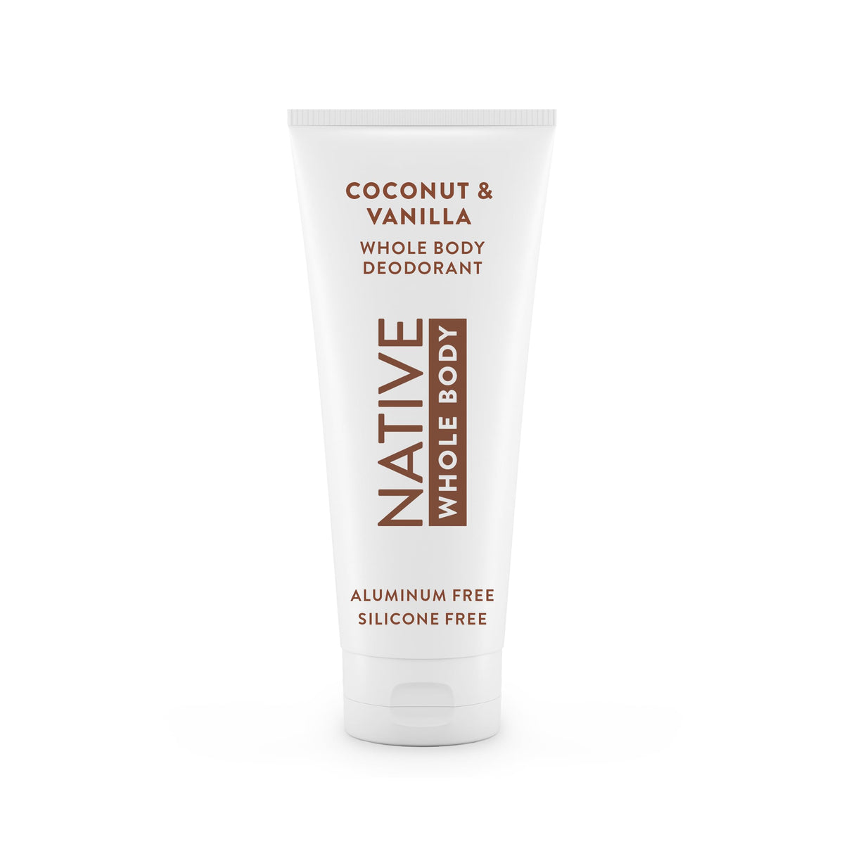 Native front jar showing coconut and vanilla scent, clear product branding and benefits
