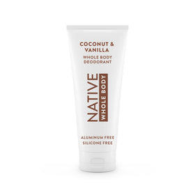 Native front jar showing coconut and vanilla scent, clear product branding and benefits
