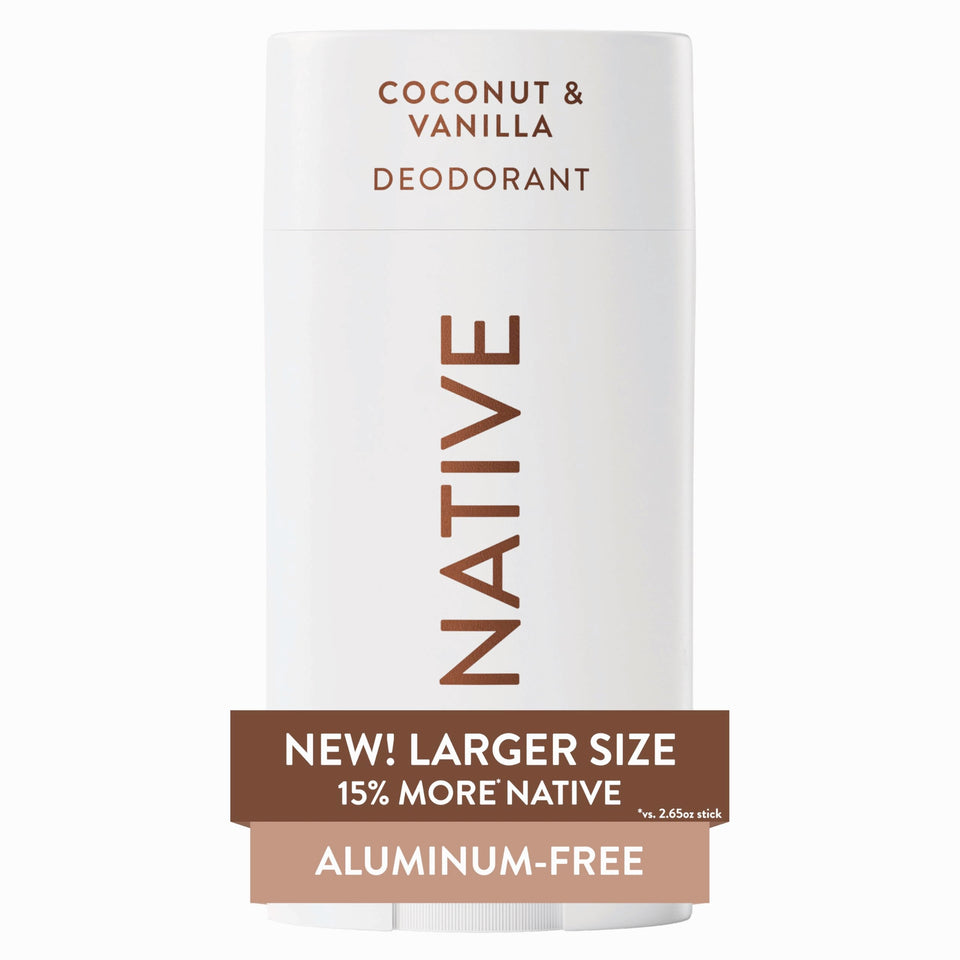 Native front packaging showing coconut and vanilla scent and benefits
