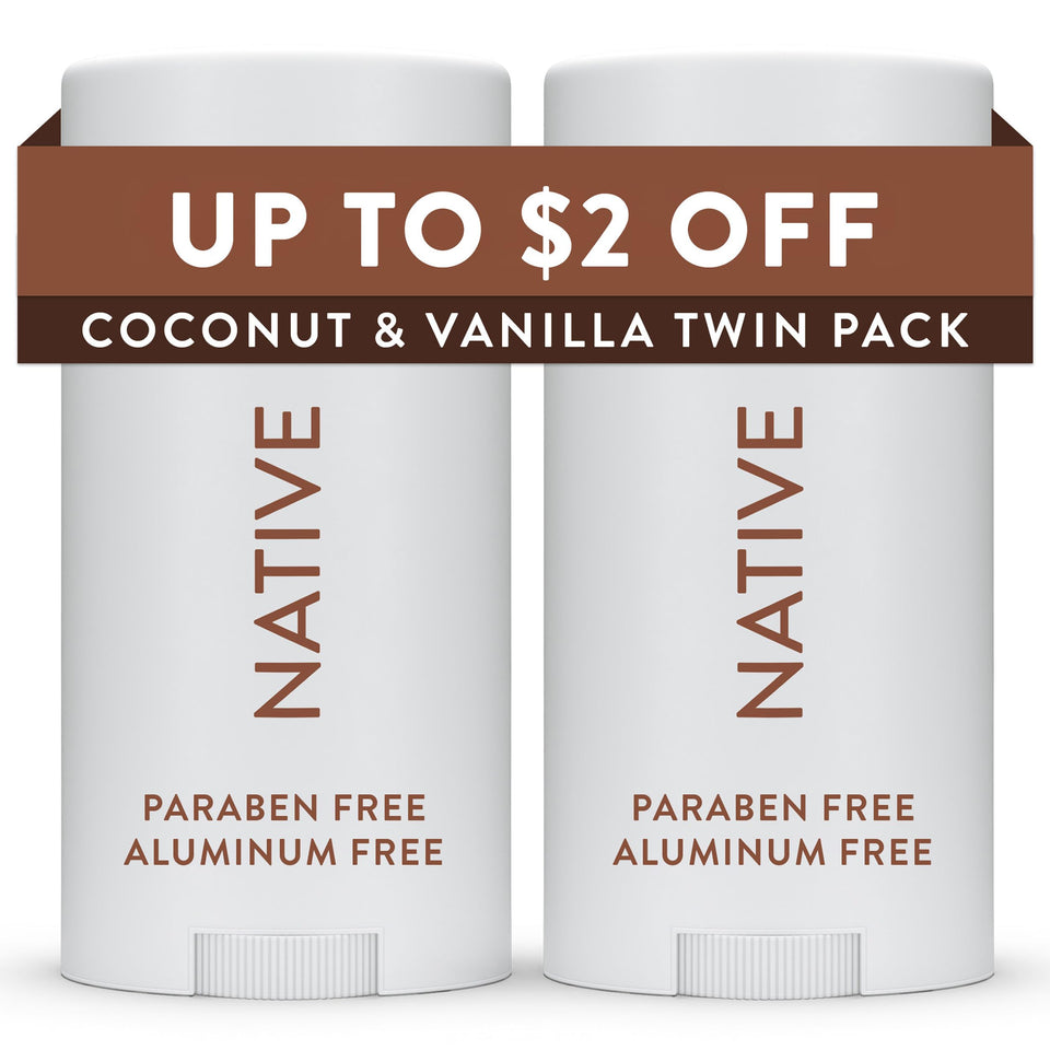 Native front packaging showing twin pack and scent benefits