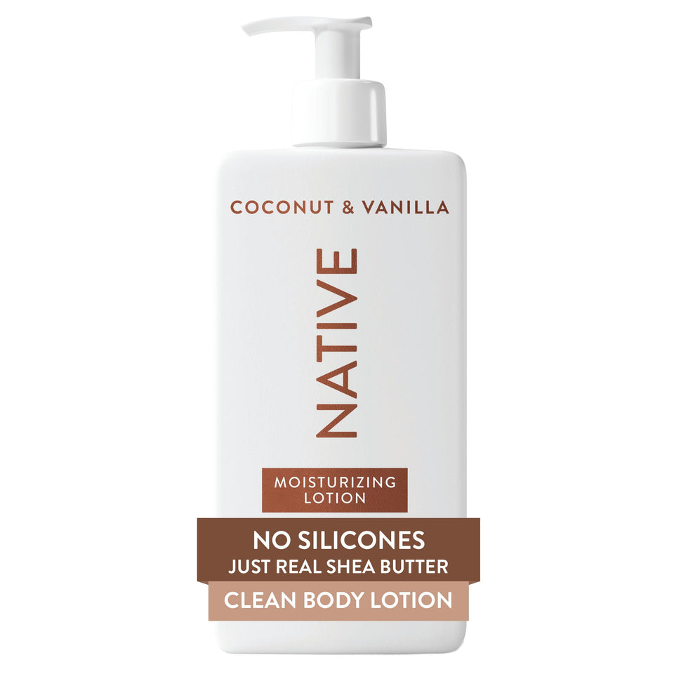 Native bottle front pump showing label and clean formula benefits