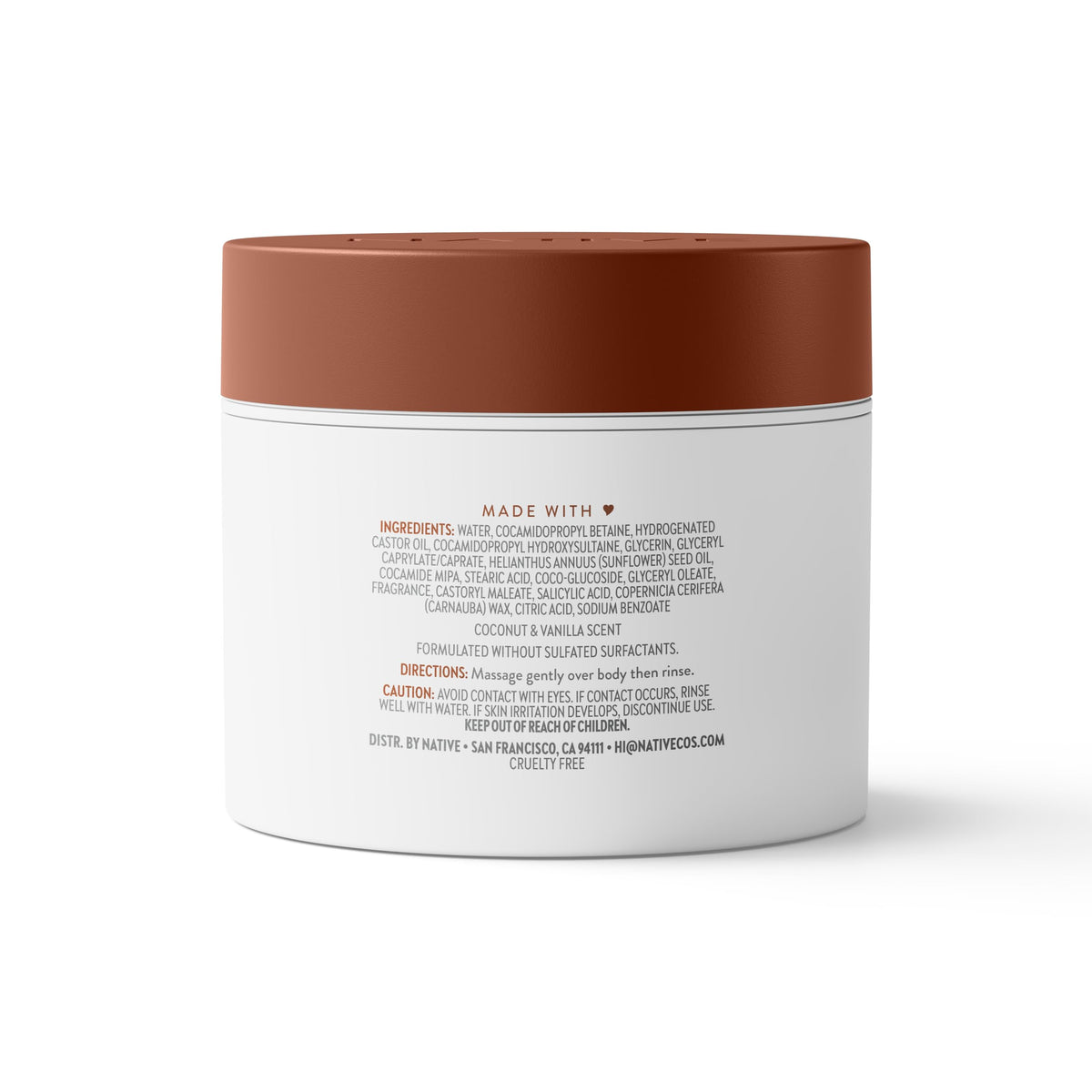 Native product styled on bathroom shelf with towel showing clean scent and routine appeal