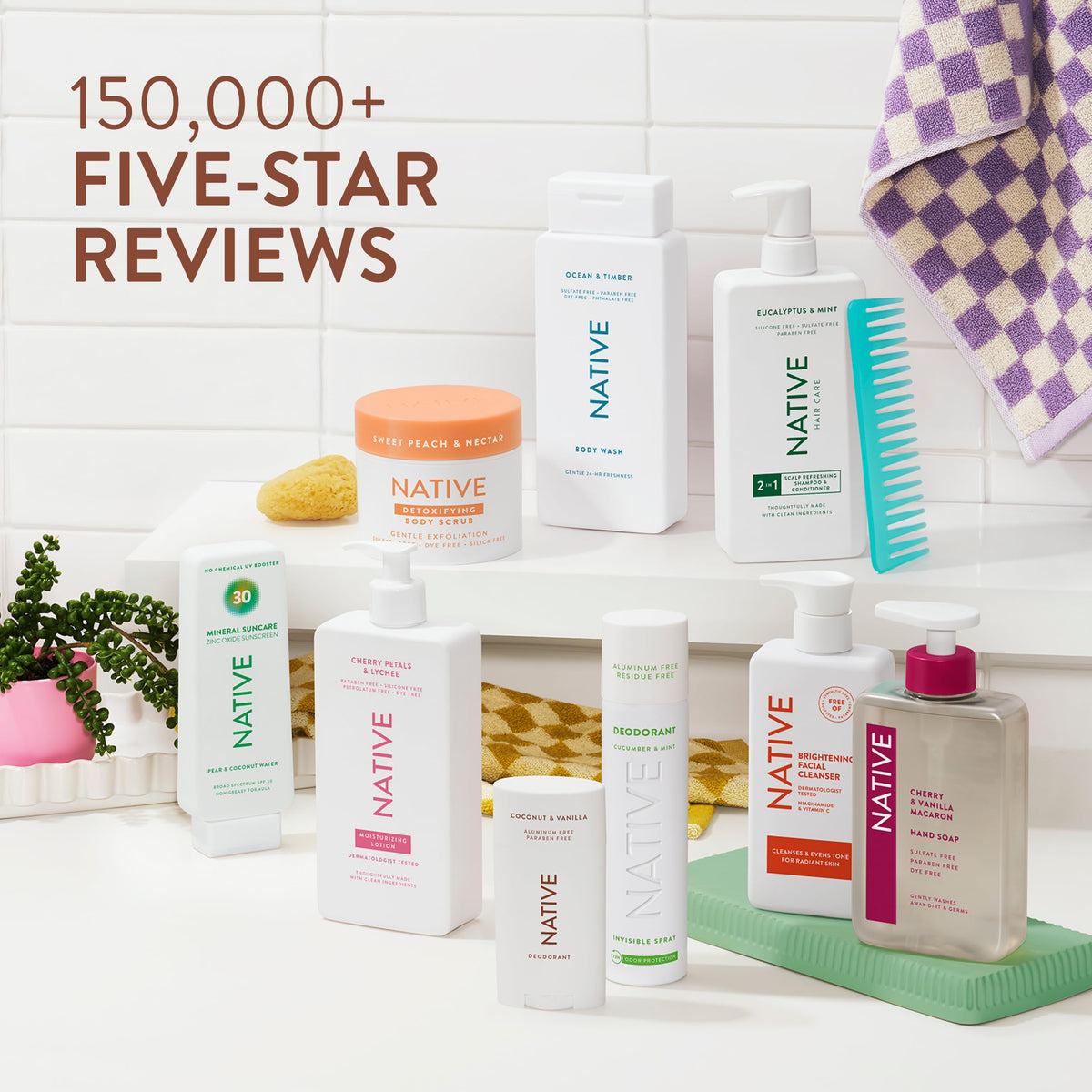Native 12 oz jar beside common items for scale showing compact bathroom-friendly size