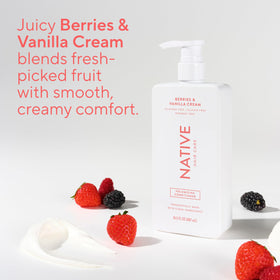 Native ingredients visual with berries and vanilla to highlight scent