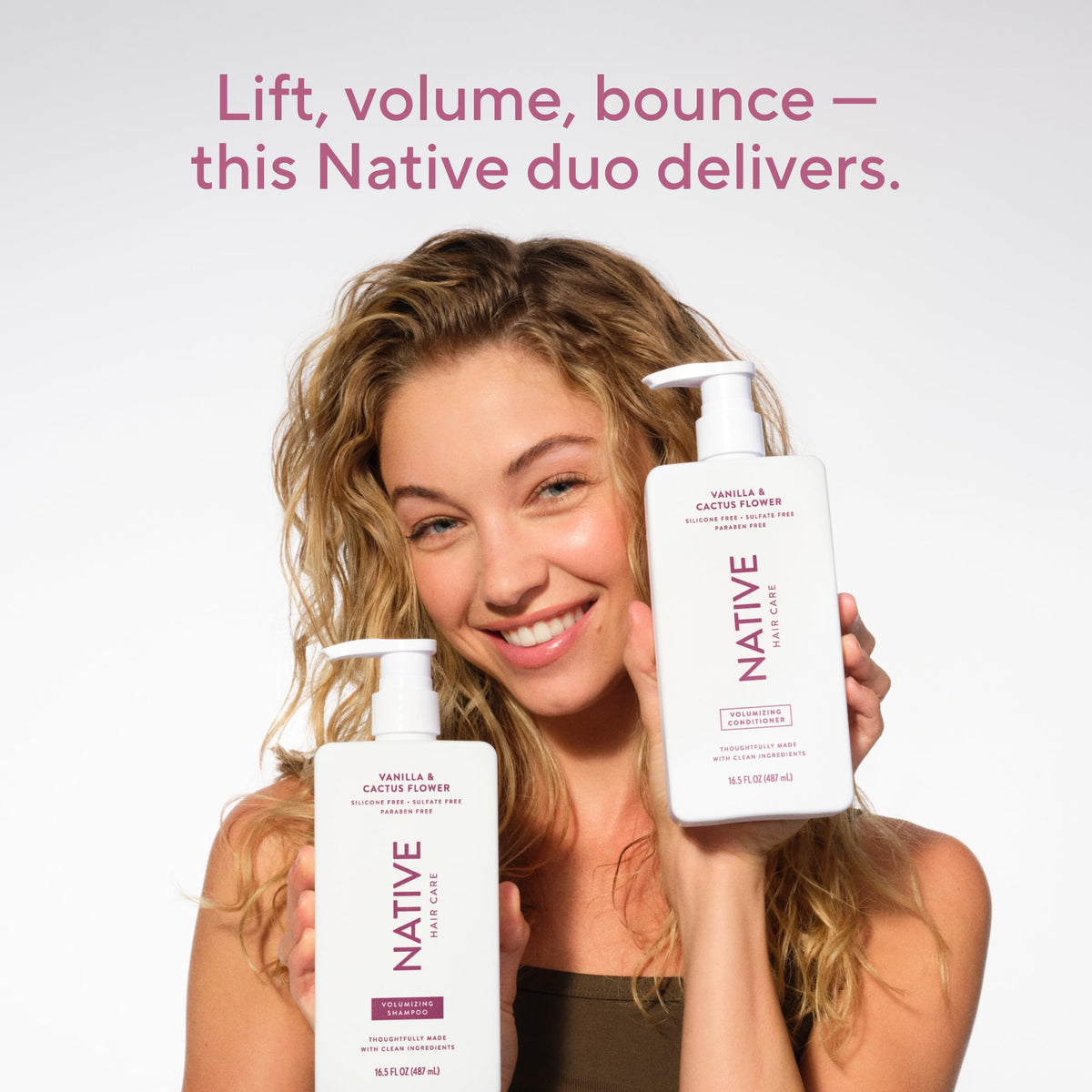 Native conditioner applied to hair ends showing detangling and smoothing benefit