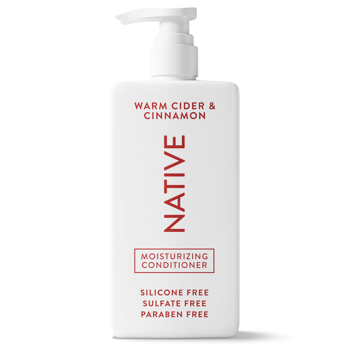 Native front packaging showing warm cider cinnamon scent and 16.5 fl oz benefit: clear branding