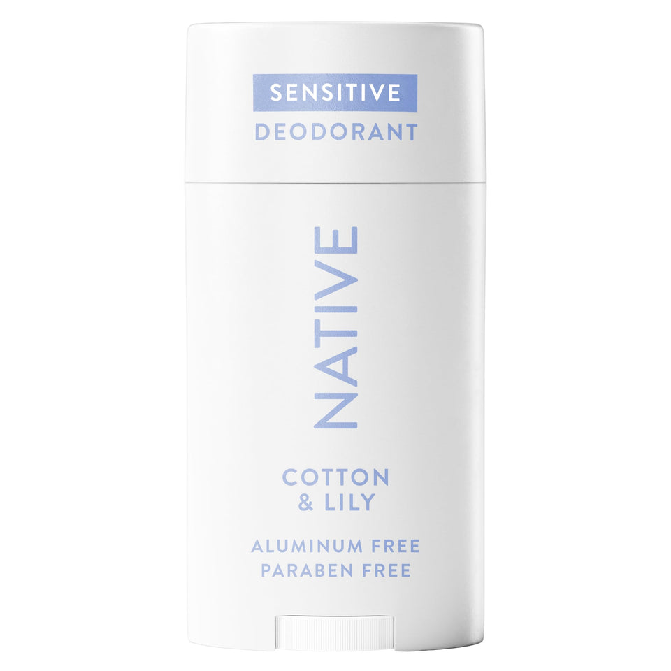 Native front packaging showing cotton & lily scent and aluminum-free benefit