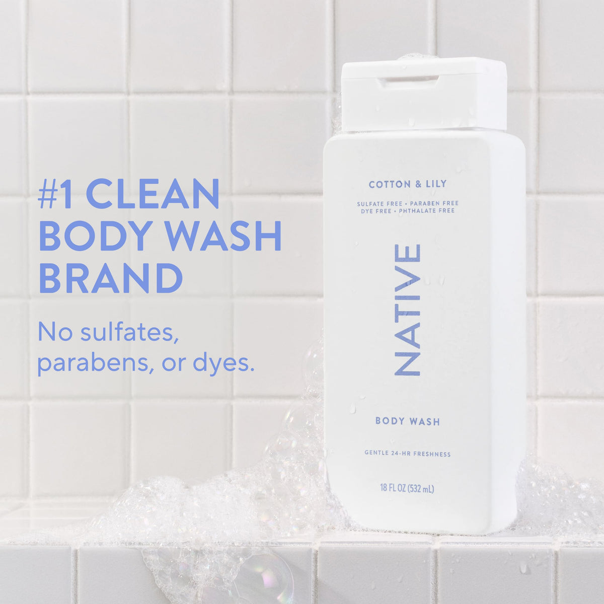 Native closeup of pump and label that highlights clean ingredients