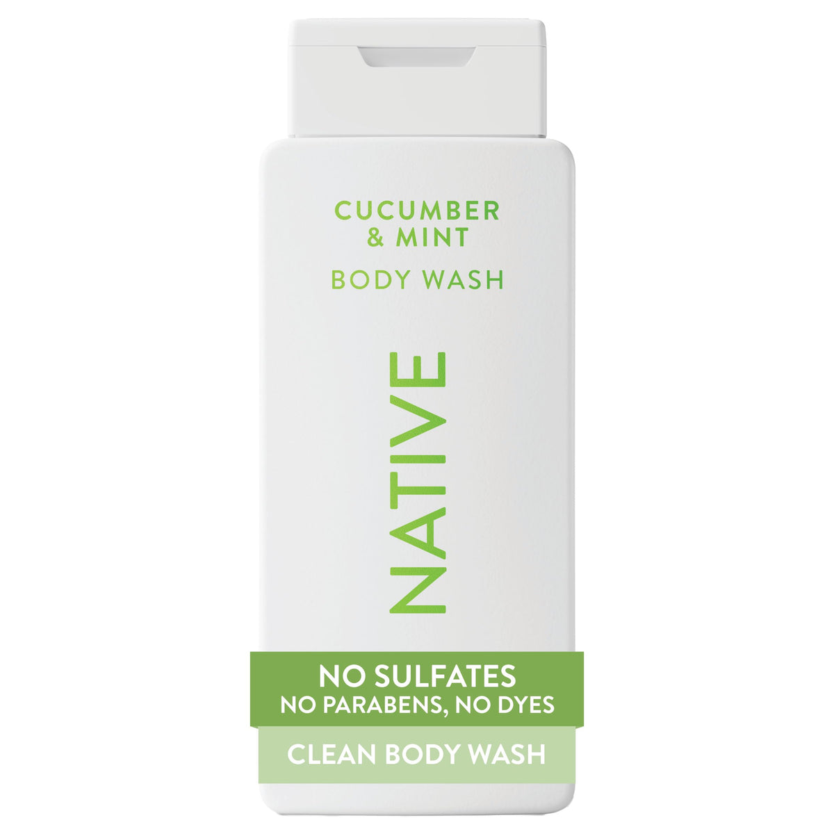 Native front label showing cucumber and mint scent and 18 oz size benefits