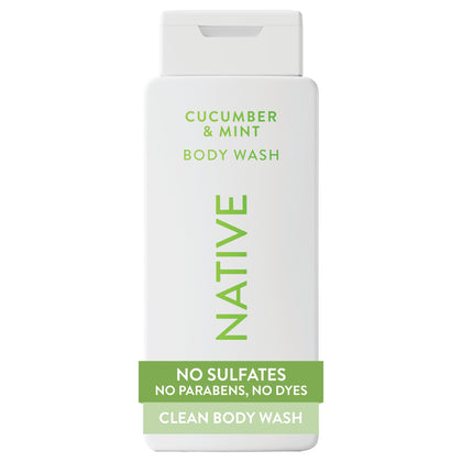 Native front label showing cucumber and mint scent and 18 oz size benefits