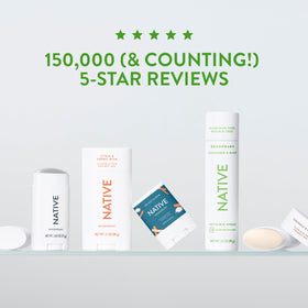 Native deodorant on bathroom counter implying everyday freshness routine
