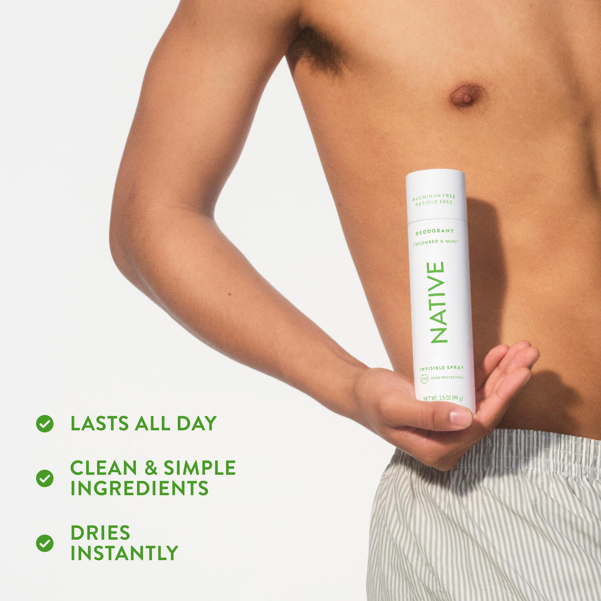 Native placed on a bathroom vanity suggesting morning routine freshness
