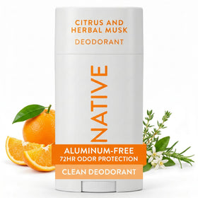 Native front packaging showing Citrus & Herbal Musk and 72-hour benefit