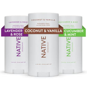 Native deodorant front packaging showing clean aluminum-free benefits