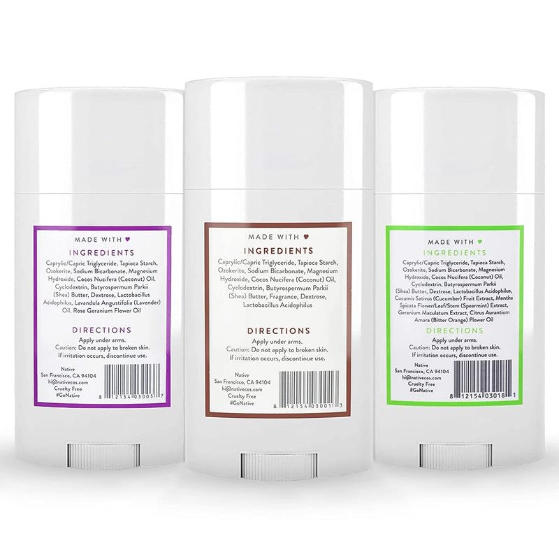 Native deodorant label and ingredients list showing clean formulation