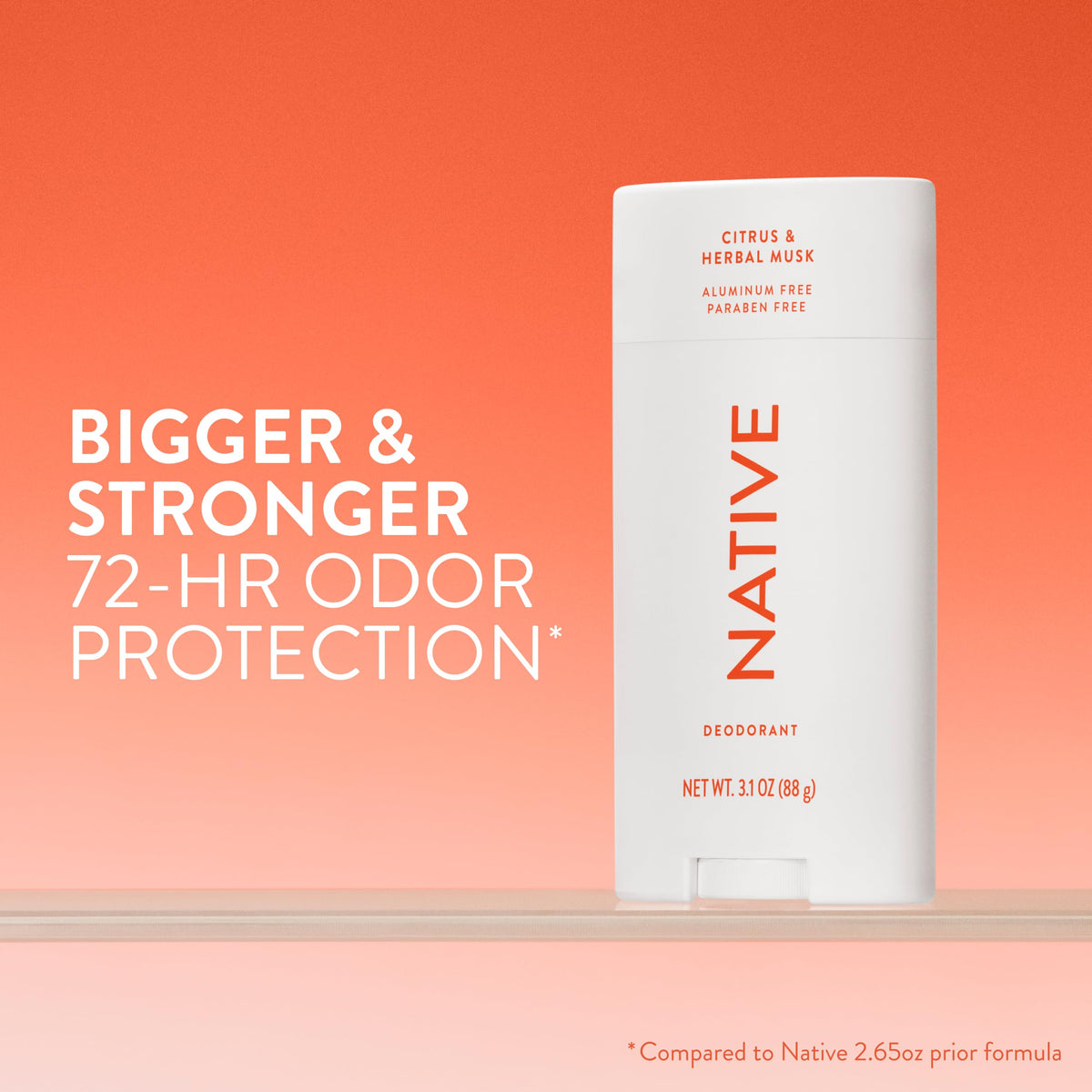 Native large 3.1 oz deodorant packaging emphasizing more product for value
