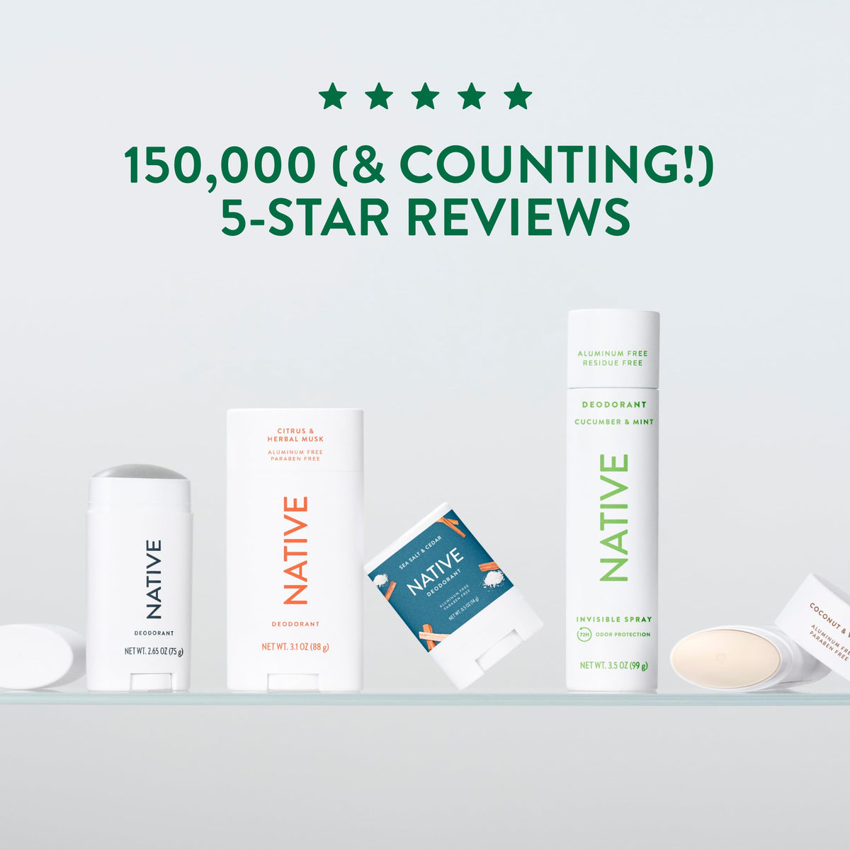 Native deodorant in a travel bag on a table, conveys convenience and 72-hour reliability