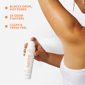 Native spray placed on bathroom shelf for everyday lifestyle convenience