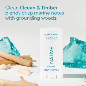 Native deodorant open stick label visible with ingredient highlights