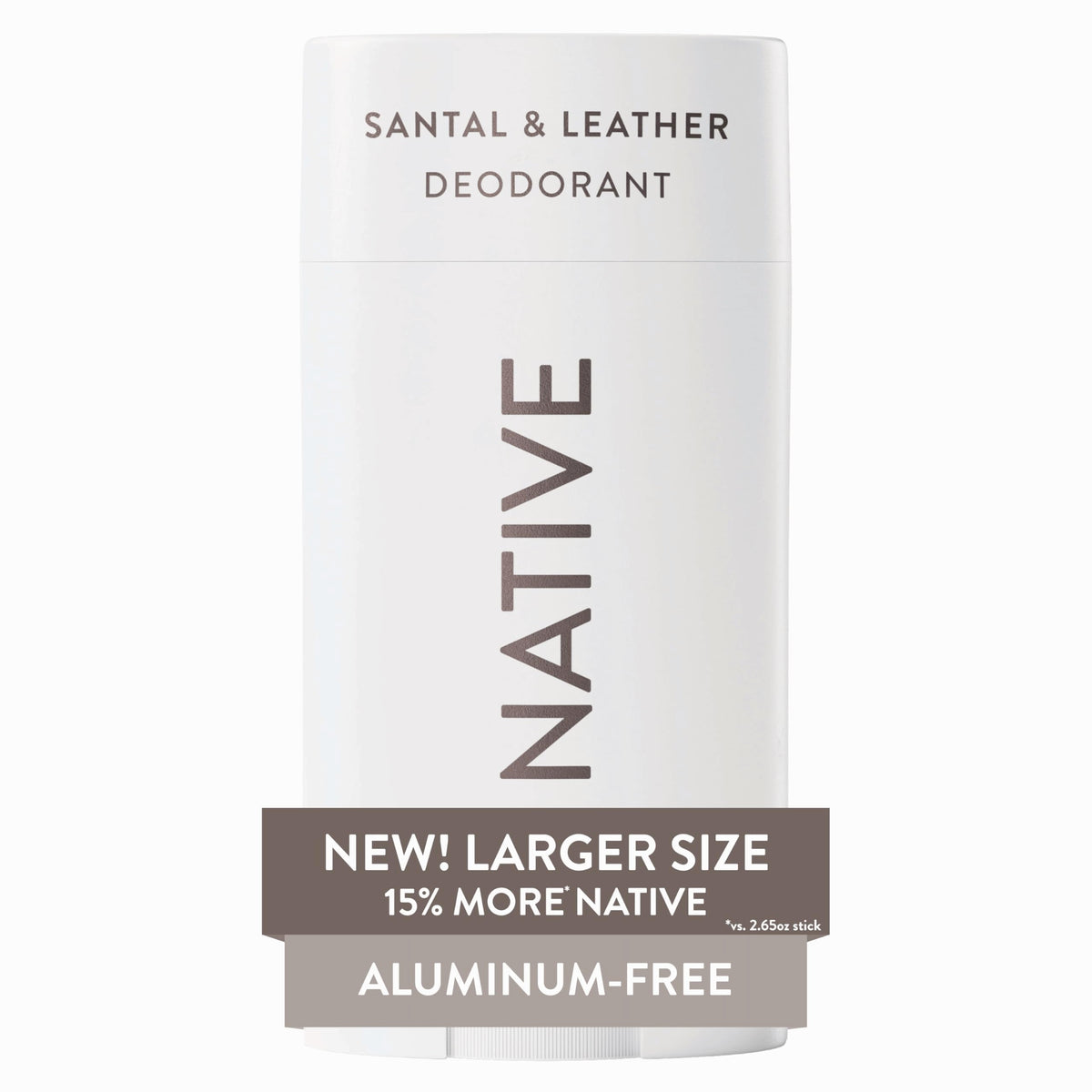 Native front packaging showing brand and Santal & Leather scent benefits