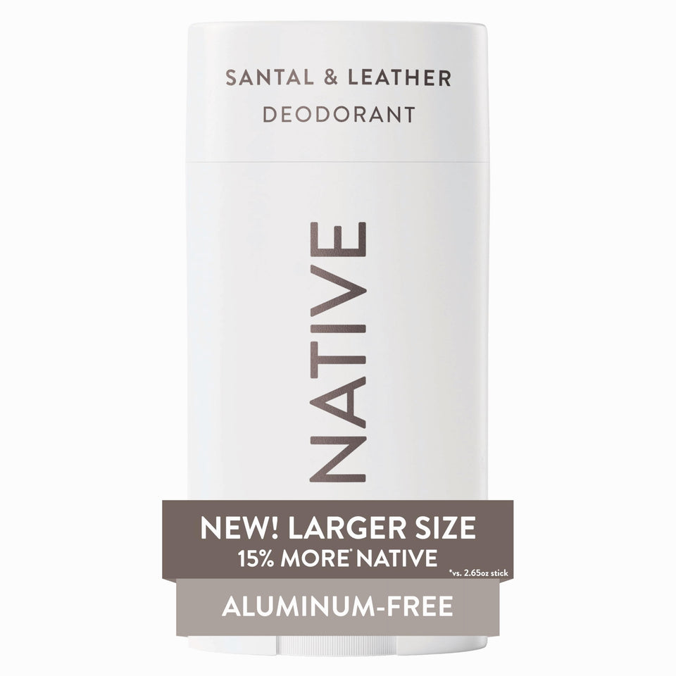 Native front packaging showing brand and Santal & Leather scent benefits