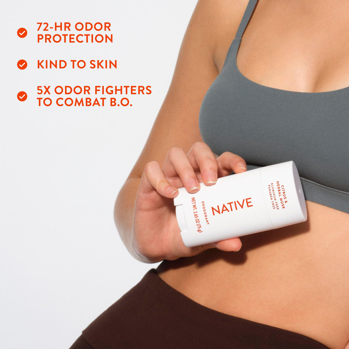 Native deodorant next to ruler displaying 2.65oz size and portable scale