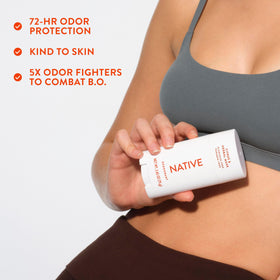 Native deodorant next to ruler displaying 2.65oz size and portable scale