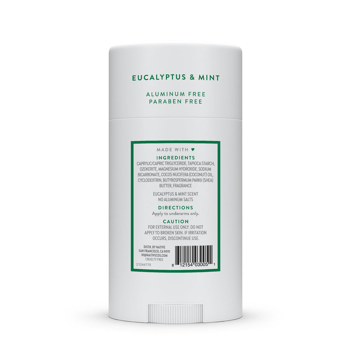 Native deodorant held in hand for size comparison, displays portable 2.65 oz travel-friendly design