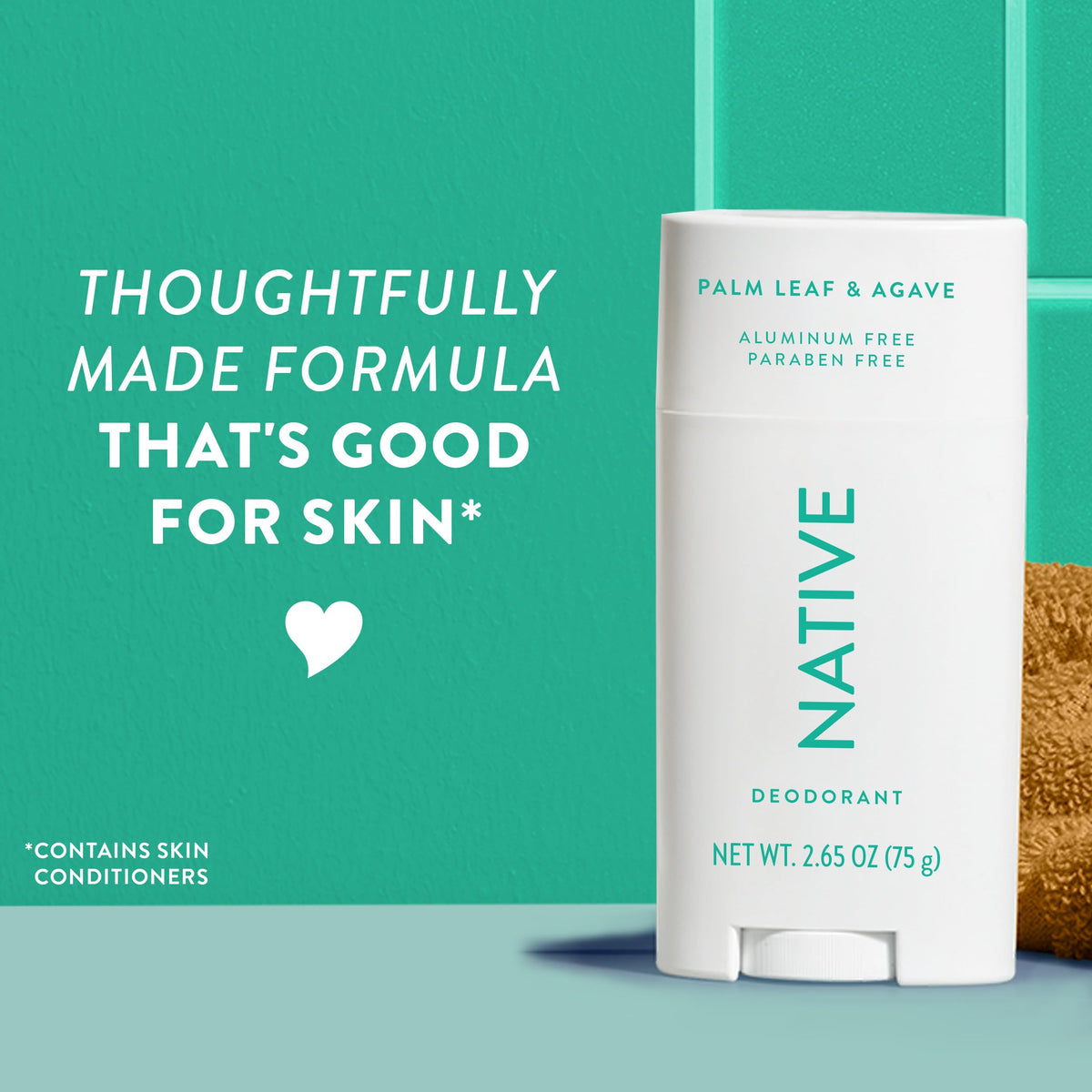 Native deodorant stick texture close-up highlighting smooth glide benefit