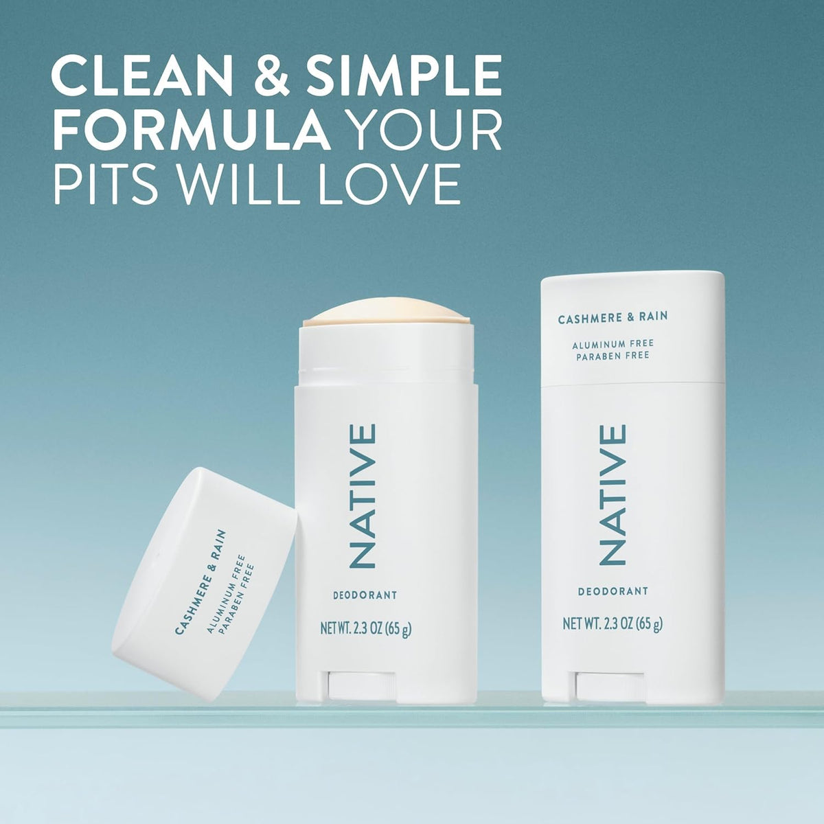 Native deodorant stick open to show solid stick for smooth application
